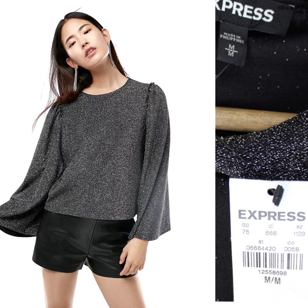 Express NWT Metallic Silver Kimono Sleeve Cropped Hem Top Medium